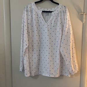 Croft & Barrow White Blouse with Blue Dots